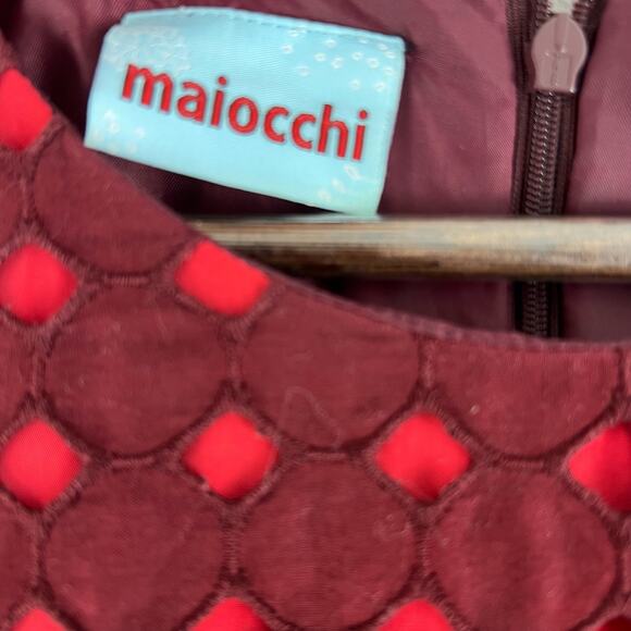 Maiocchi Broderie Anglaise Dress Women’s SZ 8 Burgundy Cotton Red Lining - Picture 3 of 15